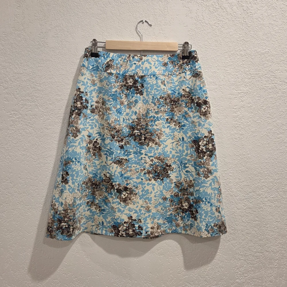 Talbots Blue and Brown Floral A-Line Skirt